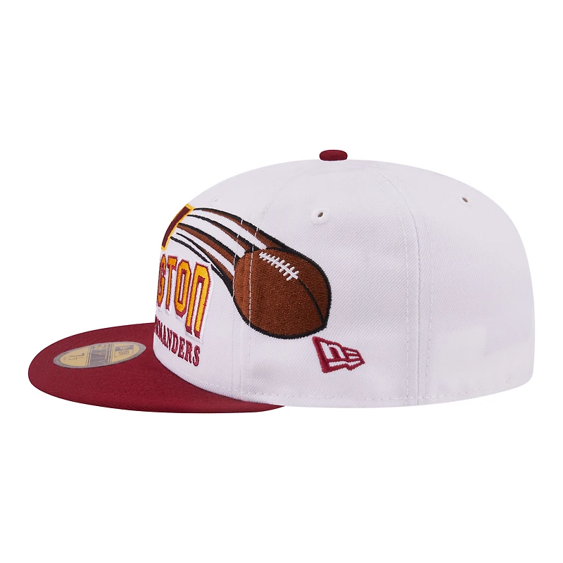 Casquette ajustée New Era 59FIFTY pour homme, blanche et bordeaux, modèle Washington Commanders Retro Swoop.