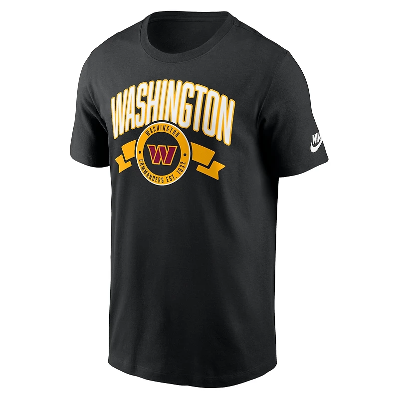 T-shirt Nike noir Washington Commanders Rewind pour homme, coupe avant et arrière, essentiel