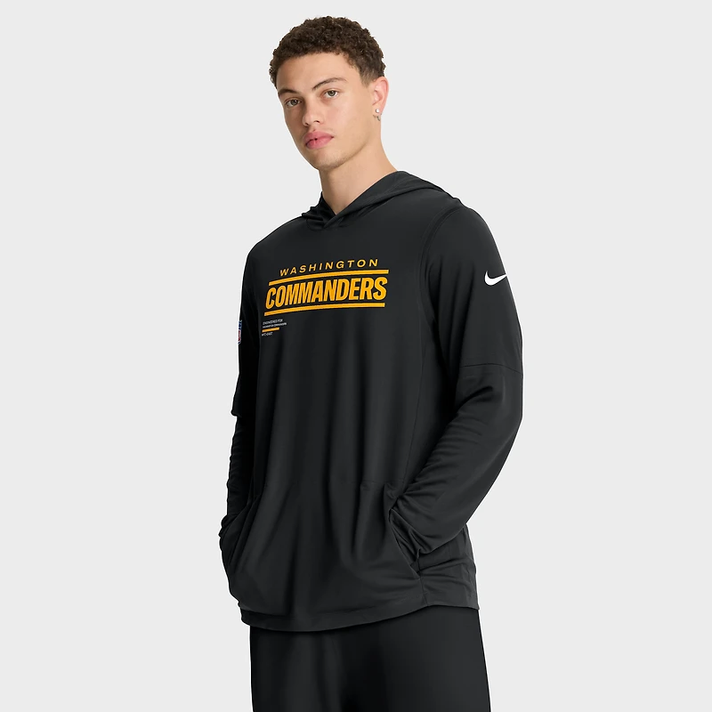 T-shirt à capuche et manches longues Nike Washington Commanders Sideline Pure Fury Dri-FIT pour homme, noir