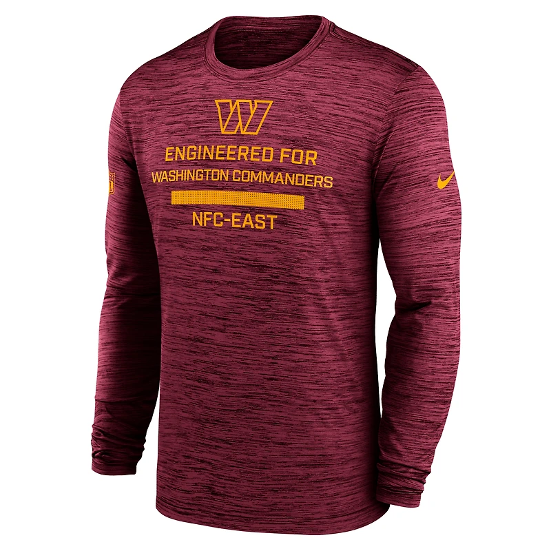 T-shirt Nike bordeaux à manches longues pour homme Washington Commanders Sideline Velocity Performance