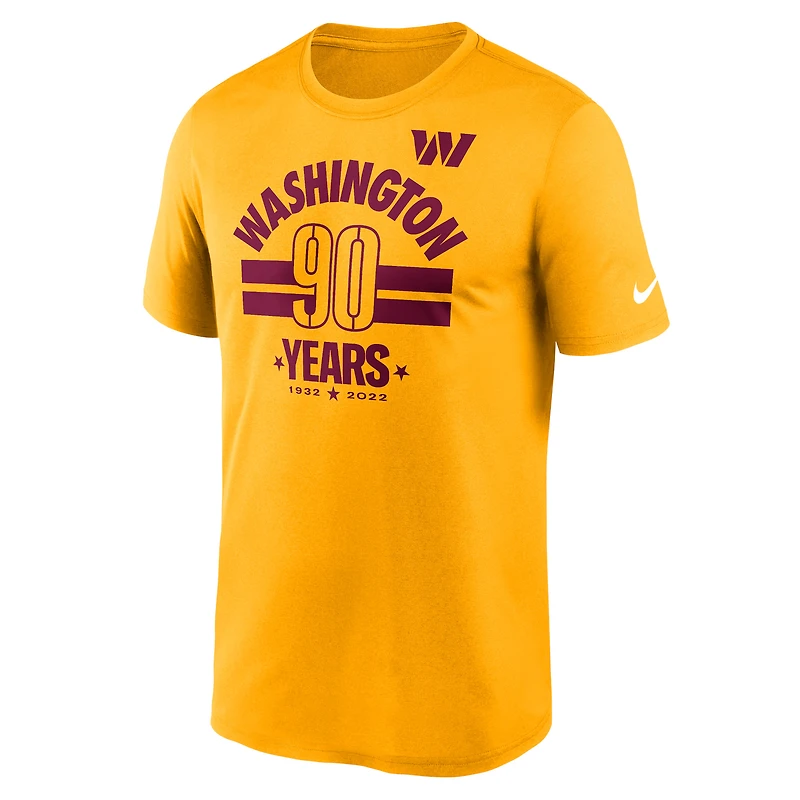T-shirt Légende du 90e anniversaire des Washington Commanders Nike doré pour homme