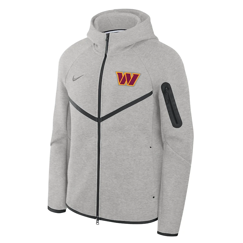 Men's Nike Heather Gray Washington Commanders Tech Fleece Raglan Full-Zip Windrunner Hoodie