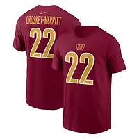 T-shirt Nike Jacory Croskey-Merritt bordeaux pour homme, avec nom et numéro de joueur des Washington Commanders