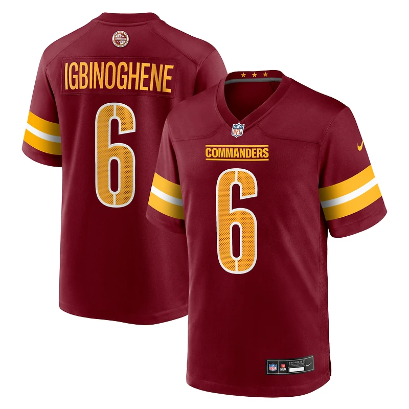 Maillot Nike Noah Igbinoghene Bordeaux pour homme des Washington Commanders