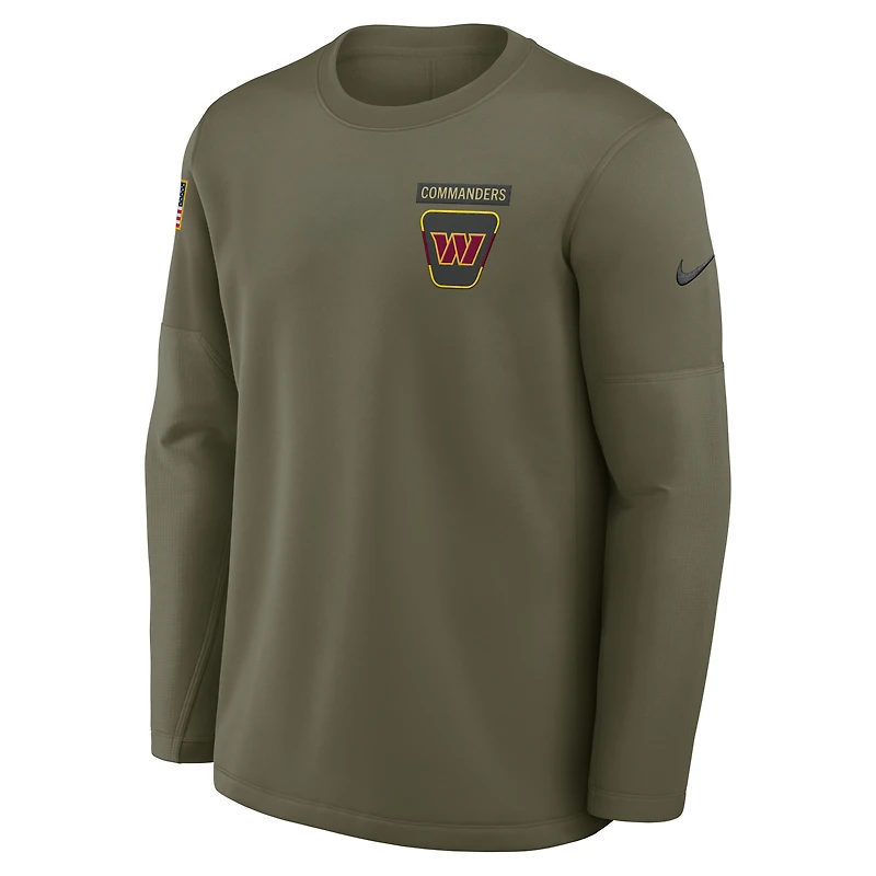 Men's Nike Olive Washington Commanders 2025 Salute to Service Sideline Coaches Therma-FIT Long Sleeve Shirt