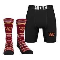 Pack combiné de chaussettes et caleçons boxeurs Rock Em Socks Washington Commanders Primary Crew pour hommes