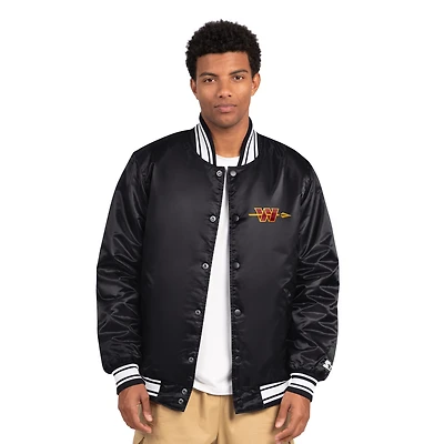 Men's Starter Black Washington Commanders Locker Room Satin Varsity Full-Snap Jacket