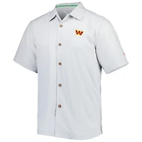 Men's Tommy Bahama Gray Washington Commanders Coconut Point Frondly Fan Camp IslandZone Button-Up Shirt