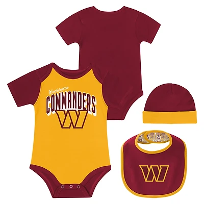 Ensemble body, bavoir et bonnet en tricot pour nouveau-né nourrisson Washington Commanders Dynamic Duo