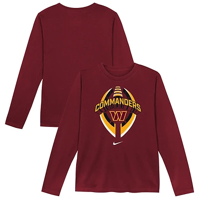 T-shirt de performance à manches longues Nike bordeaux Washington Commanders Primetime Legend Icon pour enfants d'âge préscolaire
