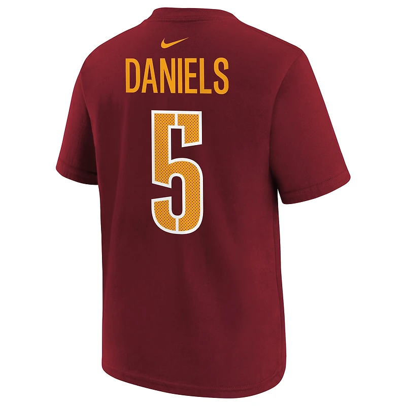 T-shirt Nike pour enfant Jayden Daniels bordeaux avec nom et numéro du joueur des Washington Commanders