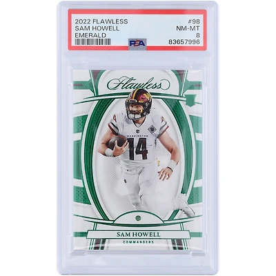 Carte de recrue authentifiée Sam Howell Washington Commanders 2022 Panini Flawless Emerald #98 #3/5 PSA 8