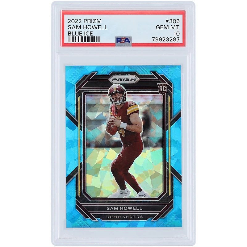 Carte de recrue authentifiée Sam Howell Washington Commanders 2022 Panini Prizm Blue Ice Prizm #306 #30/99 PSA 10