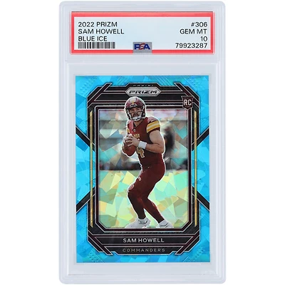 Carte de recrue authentifiée Sam Howell Washington Commanders 2022 Panini Prizm Blue Ice Prizm #306 #30/99 PSA 10