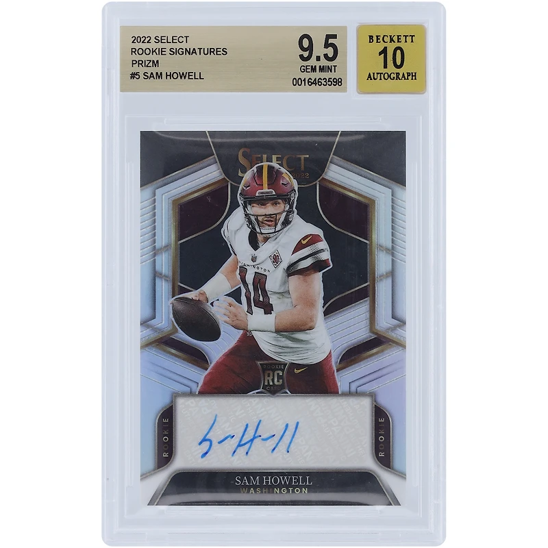 Carte de recrue Panini Select Silver Prizm #RS-SH #195/199 BGS authentifiée 9,5/10 2022 autographiée par Sam Howell des Washington Commanders