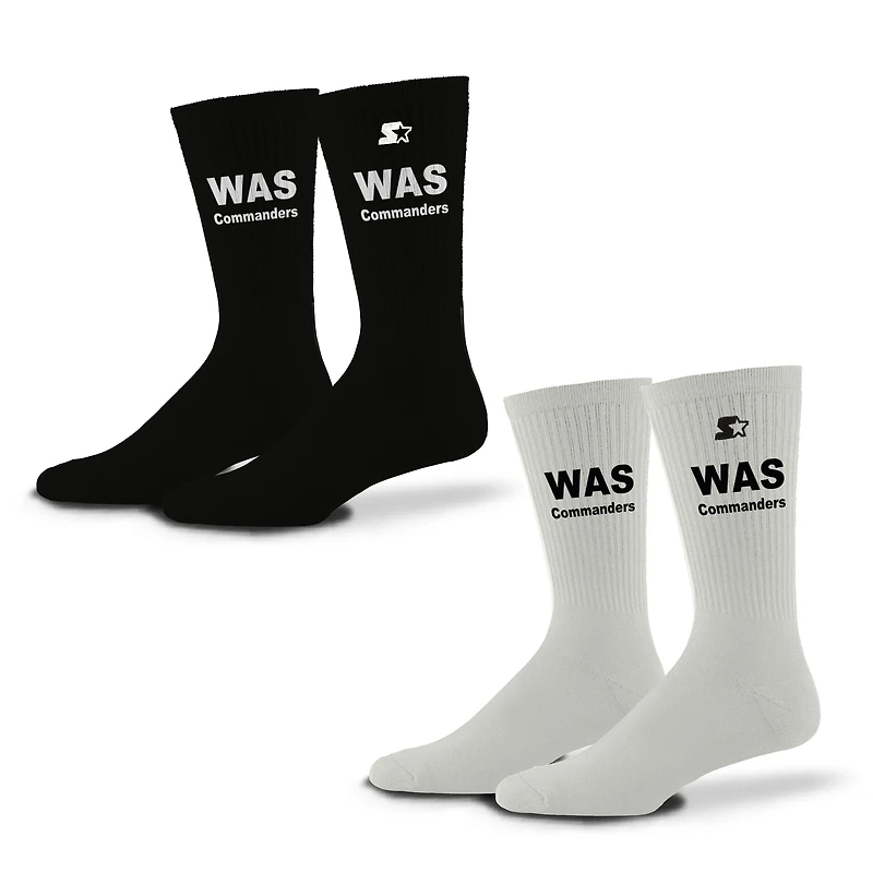Lot de 2 paires de chaussettes d'assistance unisexes noires/blanches Starter Washington Commanders