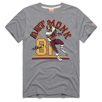 T-shirt unisexe en mélange de trois matières, hommage à l'art Monk Gray Washington Commanders, illustration classique joueurs retraités
