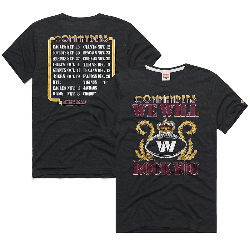 Unisex Homage Charcoal Washington Commanders 2026 NFL Schedule Queen Tri-Blend T-Shirt