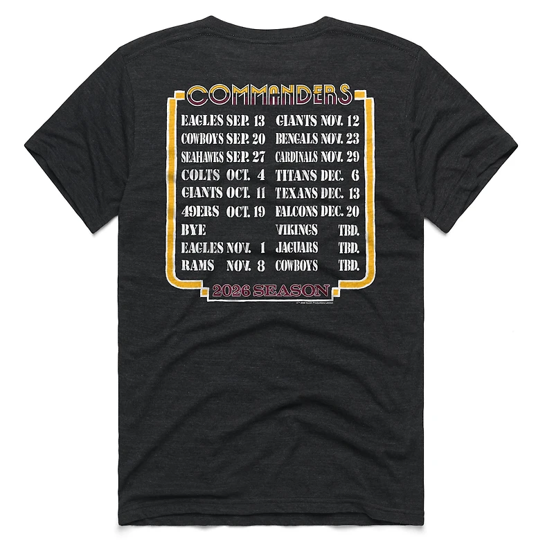 Unisex Homage Charcoal Washington Commanders 2026 NFL Schedule Queen Tri-Blend T-Shirt