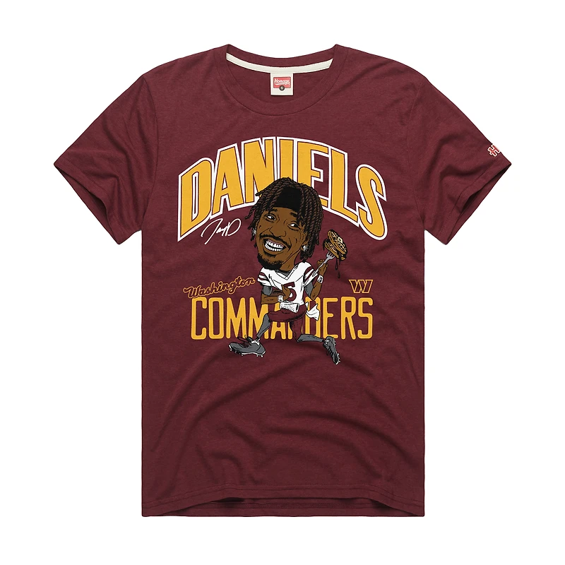 Unisex Homage Jayden Daniels Burgundy Washington Commanders Caricature Player Graphic Tri-Blend T-Shirt