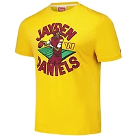 T-shirt unisexe en mélange de trois matières, hommage à Jayden Daniels, joueur des Washington Commanders, or, caricature.
