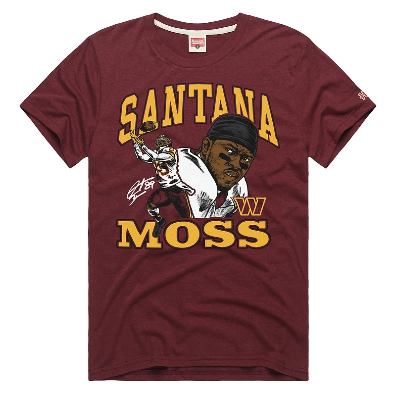T-shirt unisexe hommage à Santana Moss, caricature classique bordeaux, joueur retraité des Washington Commanders