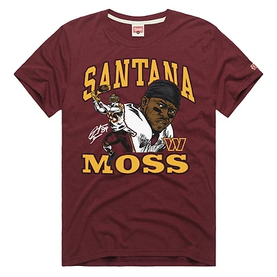 T-shirt unisexe hommage à Santana Moss, caricature classique bordeaux, joueur retraité des Washington Commanders