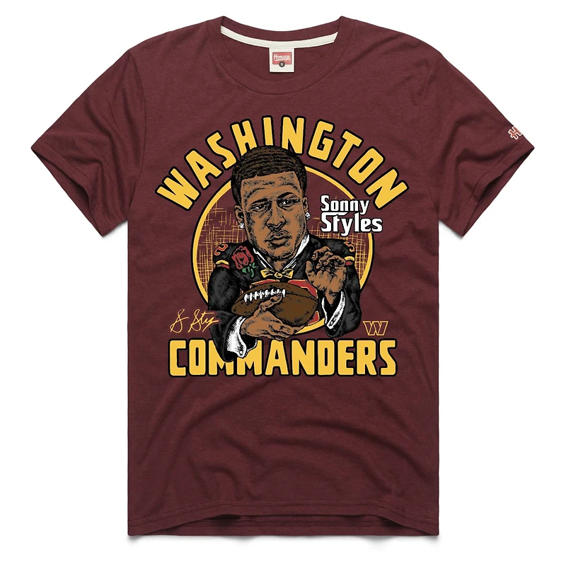 Unisex Homage Sonny Styles Burgundy Washington Commanders Caricature Tri-Blend T-Shirt