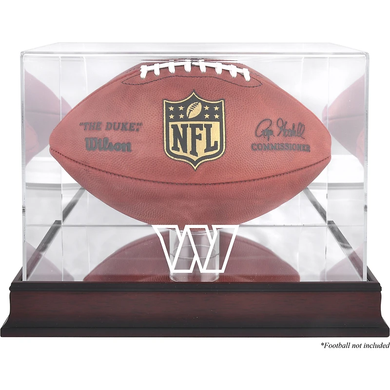 Vitrine de présentation du logo de l'équipe de football des Washington Commanders en acajou