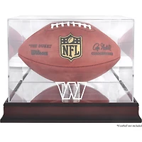 Vitrine de présentation du logo de l'équipe de football des Washington Commanders en acajou