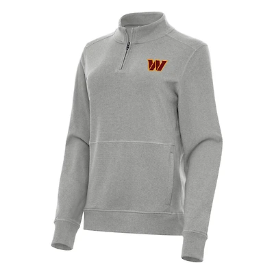 Women's Antigua Heather Gray Washington Commanders Crush Quarter-Zip Jacket