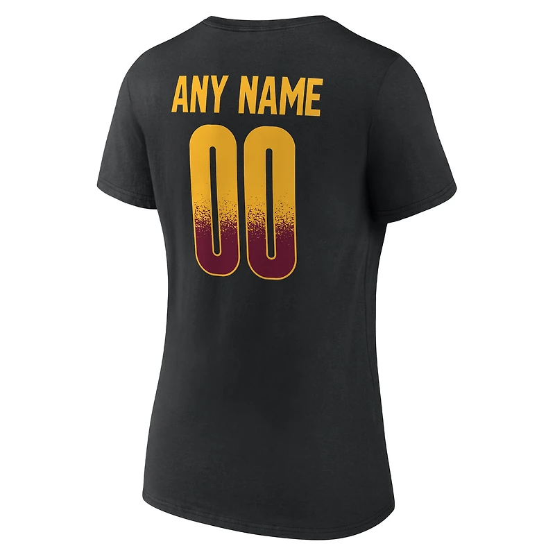 T-shirt à col en V personnalisé avec nom et numéro des Washington Commanders, noir, pour femme