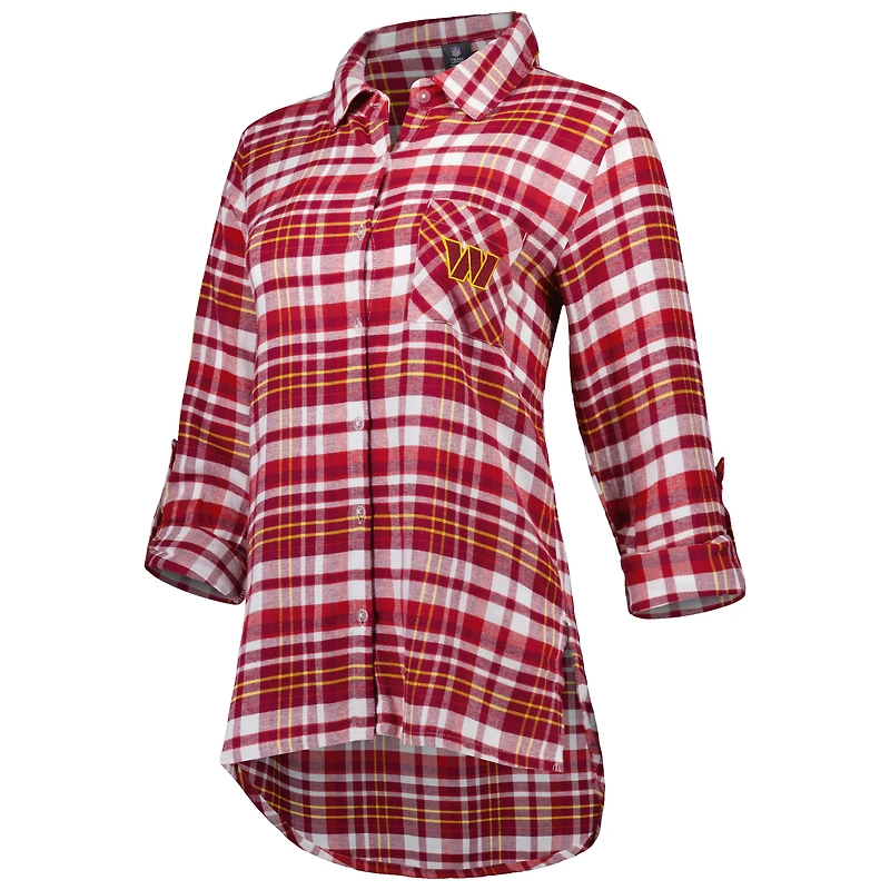 Chemise de nuit Washington Commanders Mainstay à carreaux et boutons pour femmes Concepts Sport Bordeaux