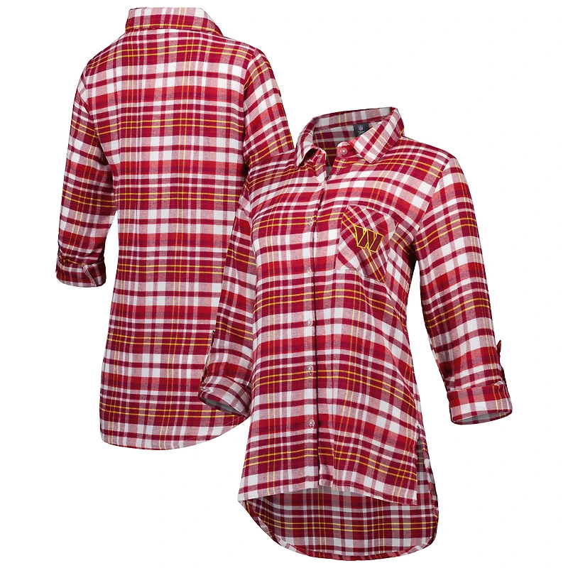 Chemise de nuit Washington Commanders Mainstay à carreaux et boutons pour femmes Concepts Sport Bordeaux