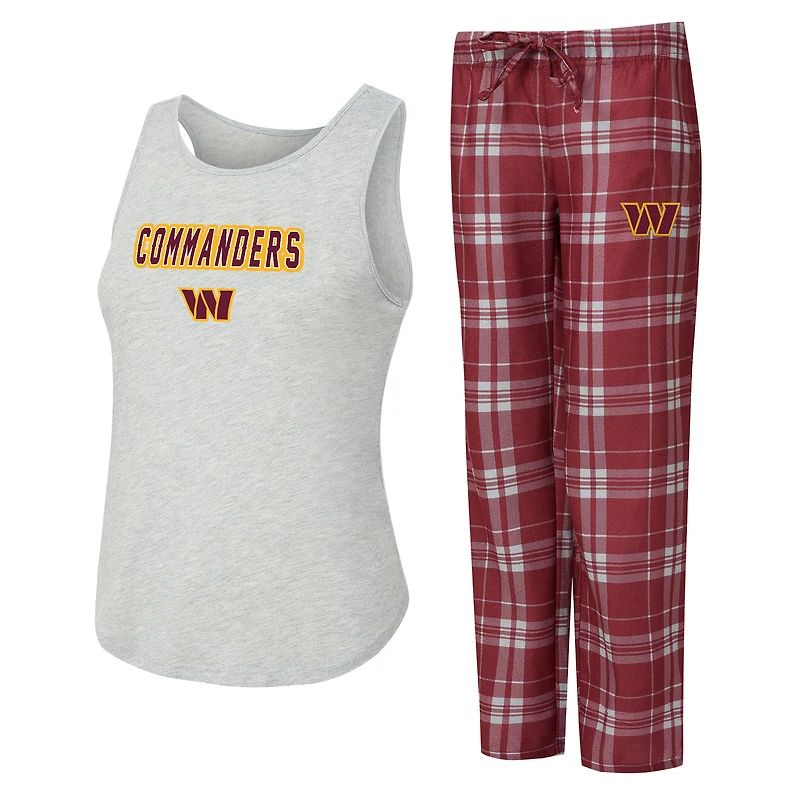 Ensemble de nuit pour femme Concepts Sport gris chiné/bordeaux Washington Commanders Regulate Plaid avec débardeur et pantalon