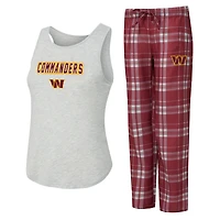 Ensemble de nuit pour femme Concepts Sport gris chiné/bordeaux Washington Commanders Regulate Plaid avec débardeur et pantalon