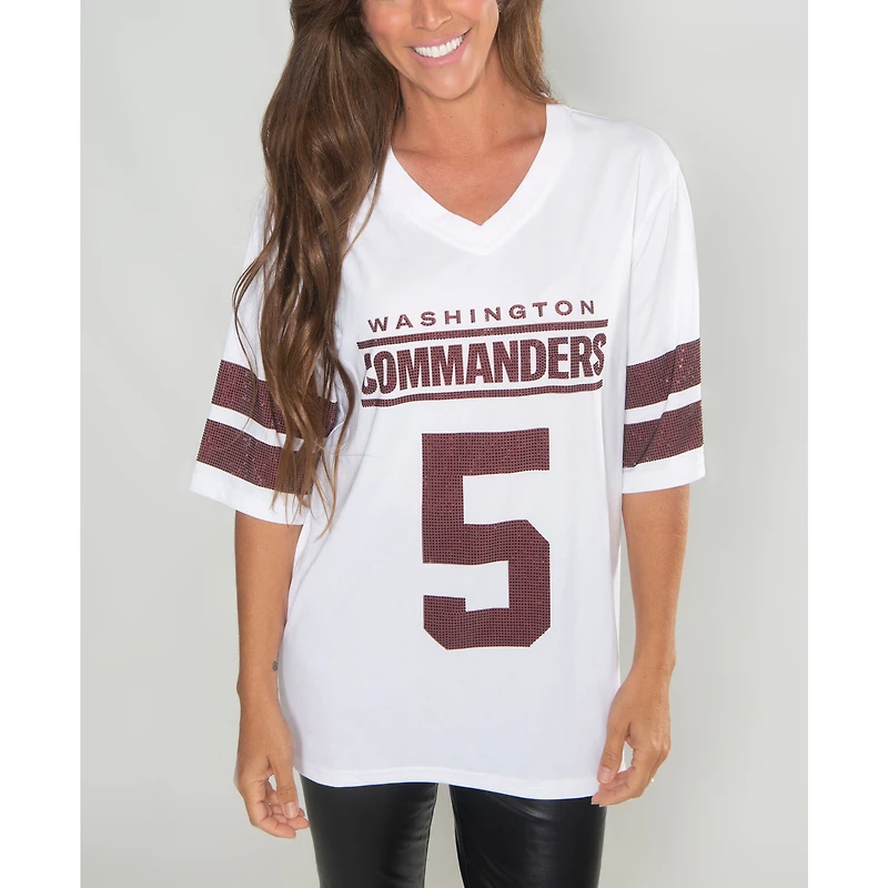 Women's Cuce Jayden Daniels White Washington Commanders Crystal V-Neck Tunic