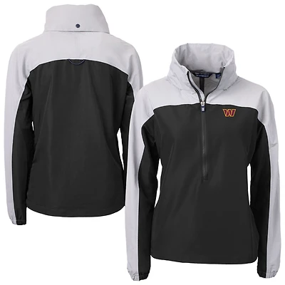 Women's Cutter & Buck Black Washington Commanders  Charter Eco Recycled Half-Zip Hooded Anorak Jacket