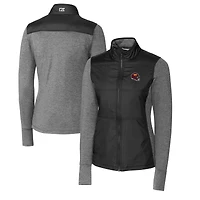 Coupe-vent matelassé hybride DryTec Stealth pour femme, noir, avec logo du casque des Washington Commanders, et fermeture éclair intégrale.