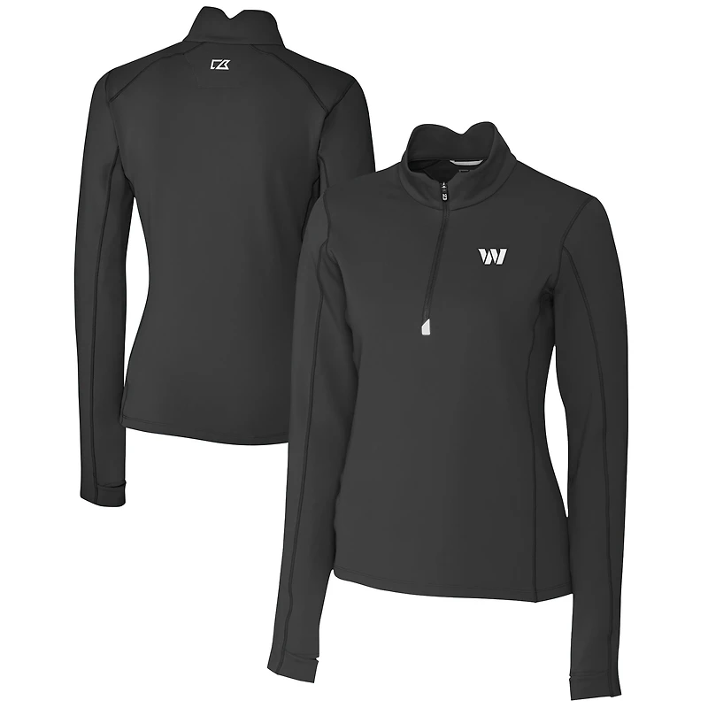 Haut à col zippé Cutter & Buck White Washington Commanders Traverse Stretch DryTec pour femme