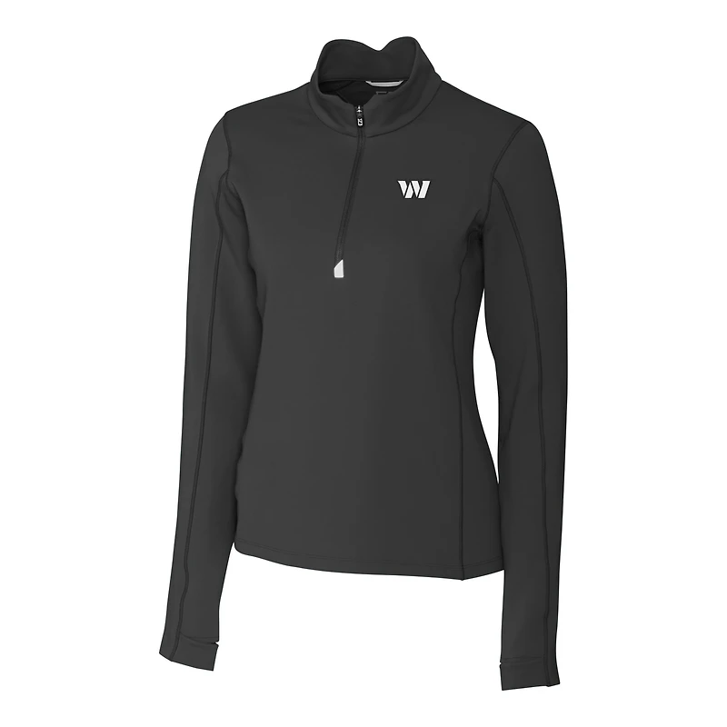 Women's Cutter & Buck White Washington Commanders Traverse Stretch DryTec Quarter-Zip Top