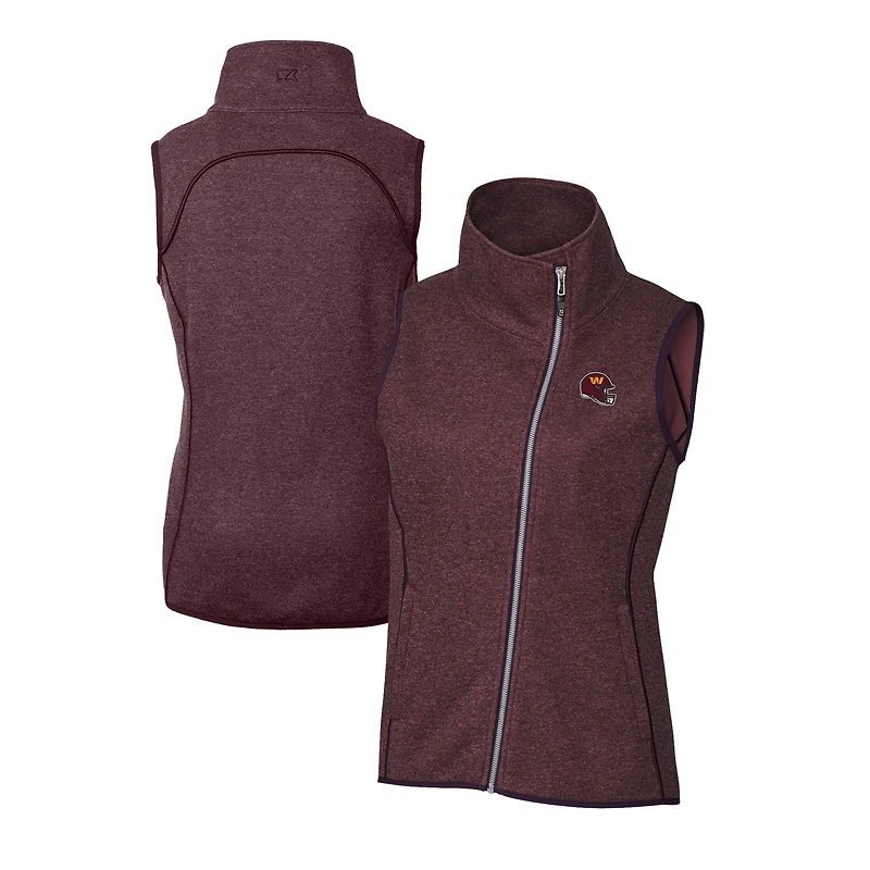 Women's Cutter & Buck Burgundy Washington Commanders Helmet Logo Mainsail Sweater-Knit Full-Zip Asymmetrical Vest