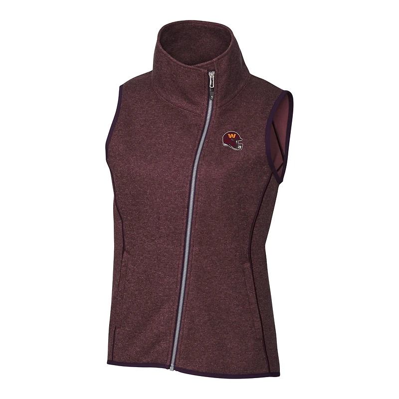 Women's Cutter & Buck  Burgundy Washington Commanders Helmet Logo Mainsail Sweater-Knit Full-Zip Asymmetrical Vest