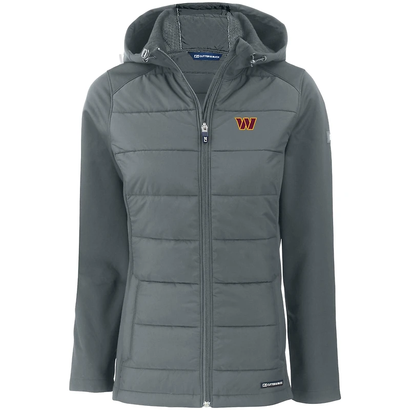 Veste à capuche entièrement zippée et recyclée en softshell hybride PrimaLoft Eco pour femme, coupe-vent gris Washington Commanders Evoke