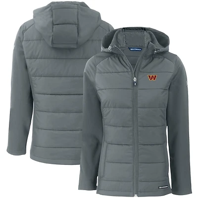 Veste à capuche entièrement zippée et recyclée en softshell hybride PrimaLoft Eco pour femme, coupe-vent gris Washington Commanders Evoke