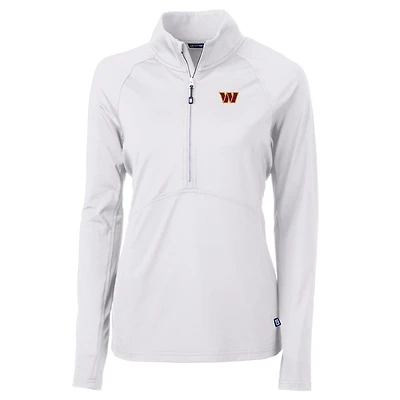 Veste pull-over demi-zipée extensible en tricot écologique pour femme, blanche, des Washington Commanders, Cutter & Buck