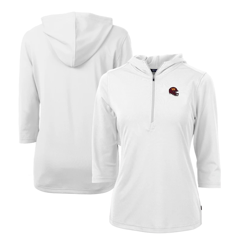 Sweat à capuche demi-zippé recyclé DryTec Virtue Eco Pique pour femme, blanc, avec logo casque des Washington Commanders, Cutter & Buck