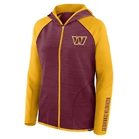Sweat à capuche zippé raglan pour femme, bordeaux/or, Washington Commanders Redzone End Around Pass