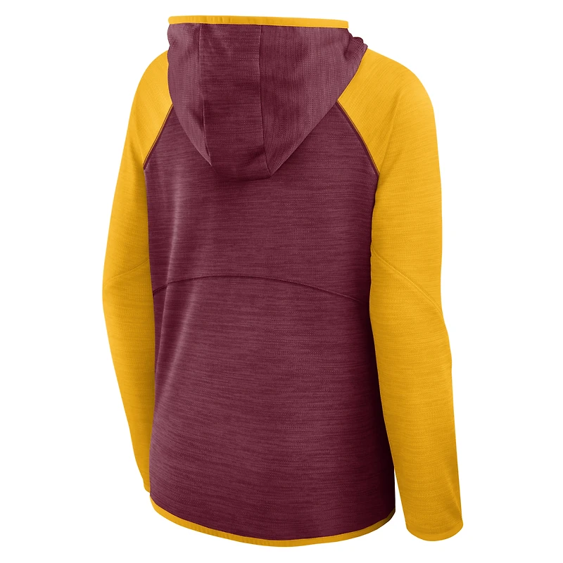 Sweat à capuche zippé raglan pour femme, bordeaux/or, Washington Commanders Redzone End Around Pass