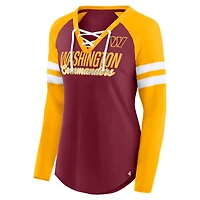 Women's Fanatics Burgundy/Gold Washington Commanders True to Form Raglan Lace-Up V-Neck Long Sleeve T-Shirt